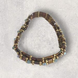 Gold and Brown Rectangular Link Bracelet